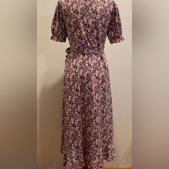 SHEIN, Sz Large, Purple, Floral Print Wrap Tie Side Dress - Picture 7 of 12